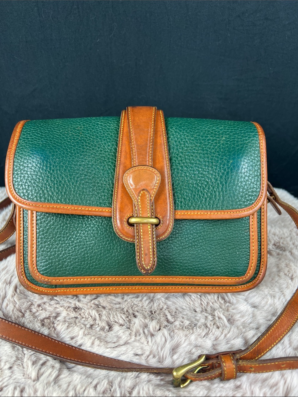 Dooney & Bourke Vintage AWL Carrier Organizer Crossbody Bag Ivy Green USA
